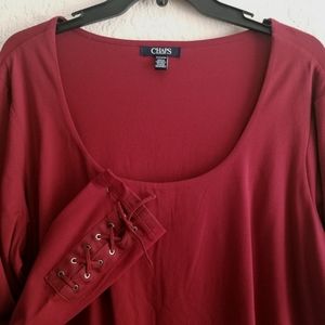 Chaps Red Long Sleeves Cotton Top Sweater Blouse